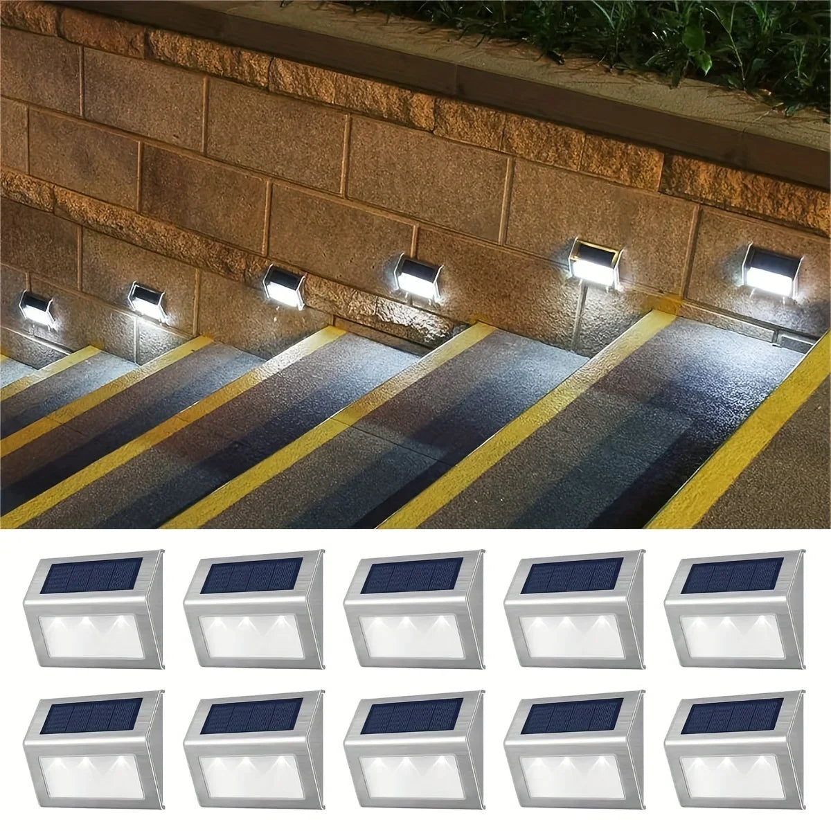 1~10pcs Solar Stair Lights Waterproof Yard Garden Light for Outside Patio Stainless Steel Solar Lamp Outdoor Fence Decor