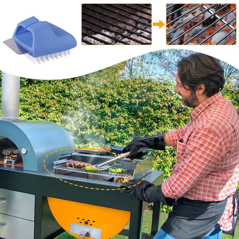 Grill Scrubber Brush Outdoor Grill Scrubber And Spatula 2-in-1 Design Cleaning Tool For Home Kitchens Camping Trips Backpacking
