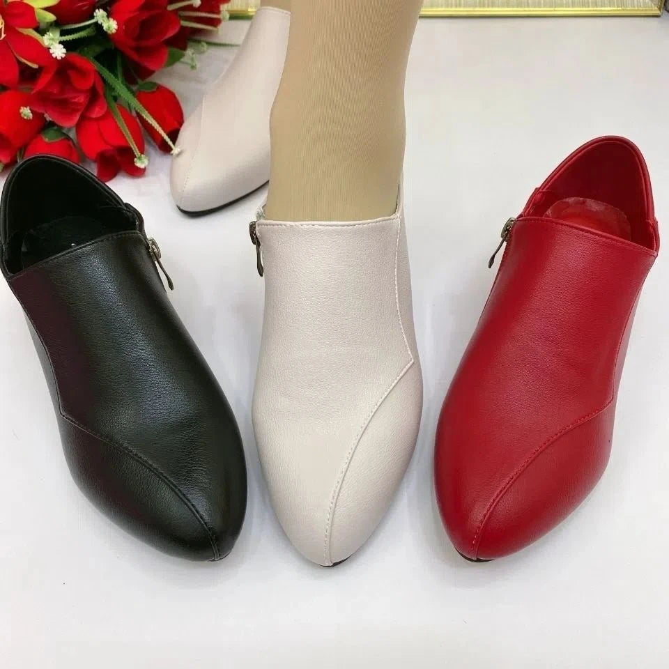 Women's Shoes with Soft Leather and Thick Heels Are Comfortable and Leisure Work Women's Shoes