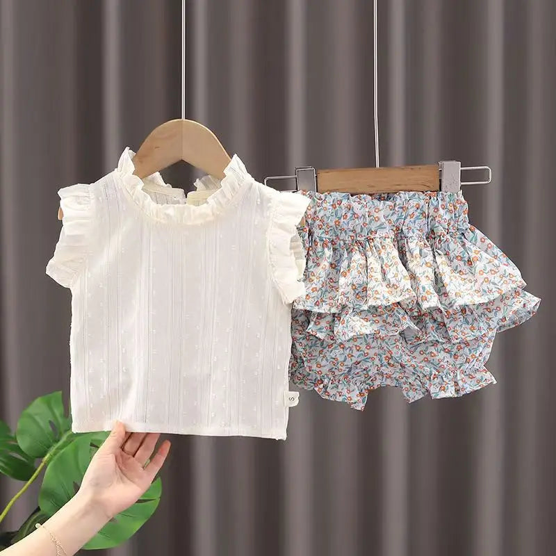 2024 New Girls' Suit Summer Children's Dress Baby Girl Fashionable Children's Top+Skirt Two-Piece Set