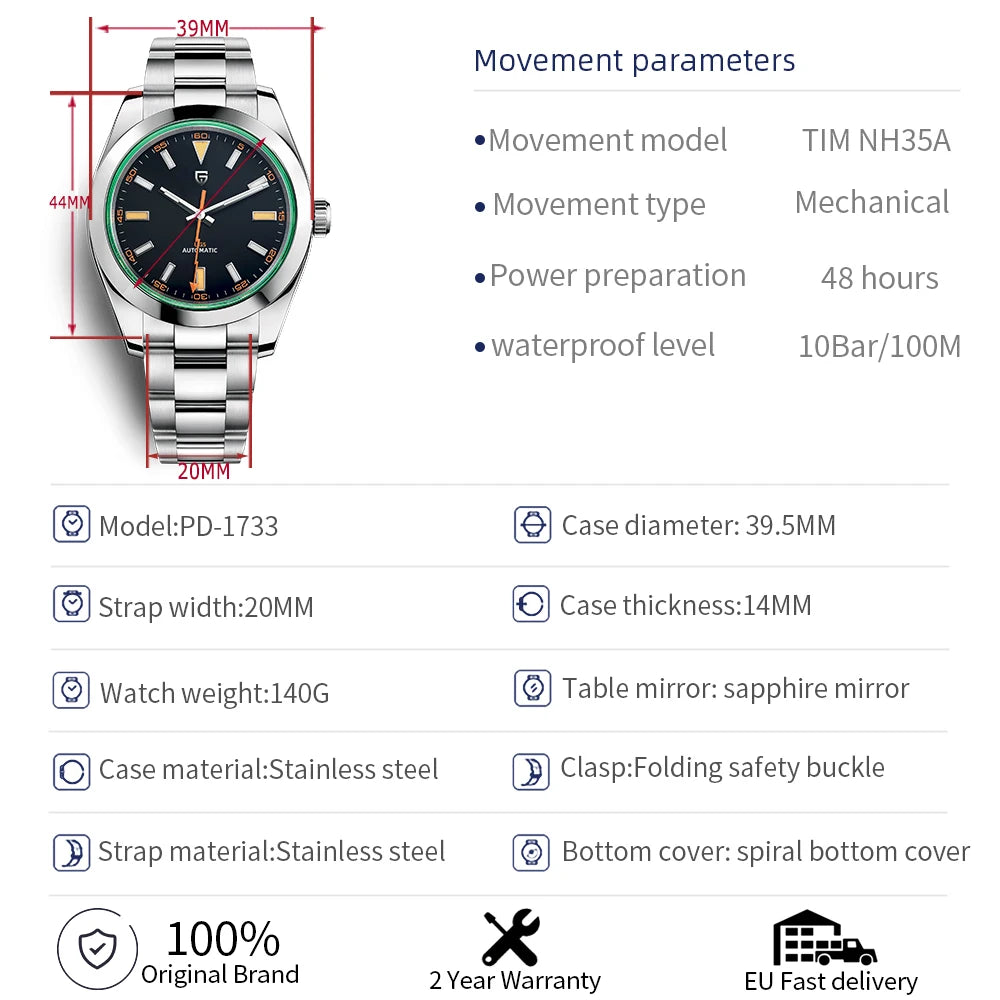 PAGANI DESIGN 2024 New Z-Blue Men's Mechanical Watches Luxury Sapphire Glass Automatic Watch For Men NH35A Stainless steel Clock