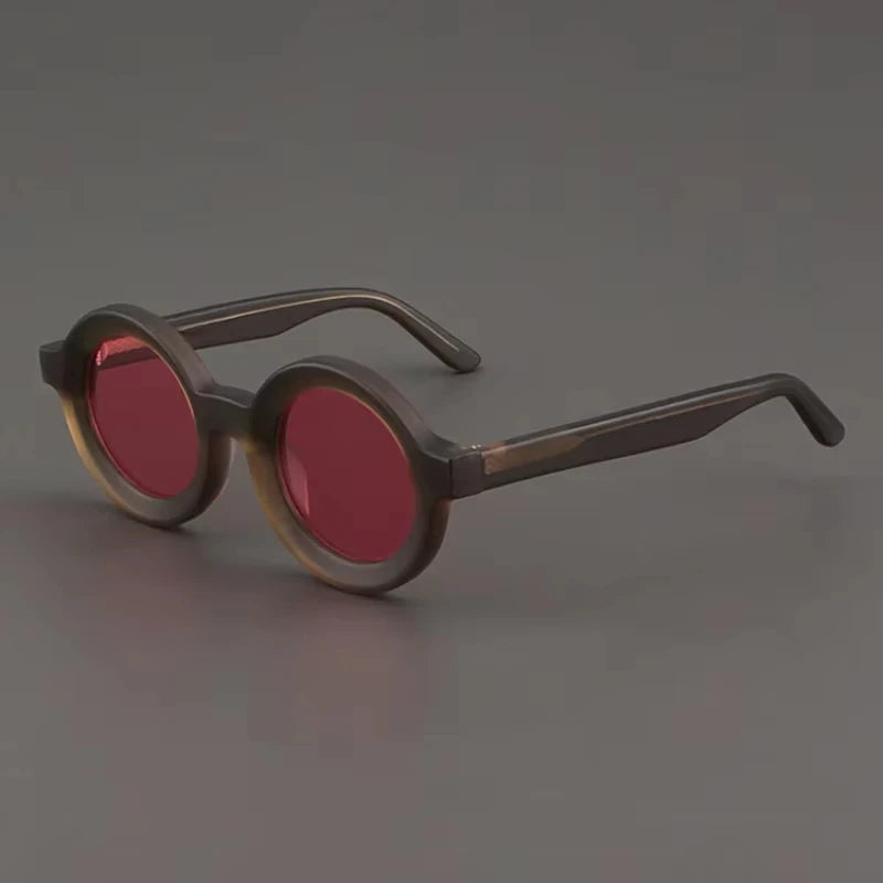 Luxury Sunglasses for Women Round Coarse Frame Frosted Matte Gray Pink Lenses Outdoor Handmade UV400 Men Polarized SUN GLASSES