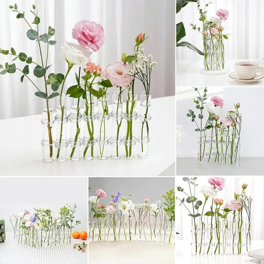 Hinged Flower Glass Vase Test Tube Creative Plant Holder Hydroponic Container Living Room Office Dining Table Floral Home Decor