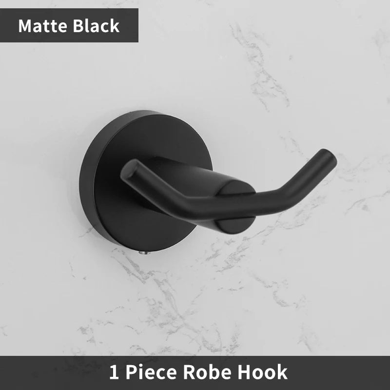 Bathroom Accessories Towel Rack Shelf Bar Roll Paper Holder With Cover Hand Towel Bar Holder Robe Hook Toilet Brush Holder Black