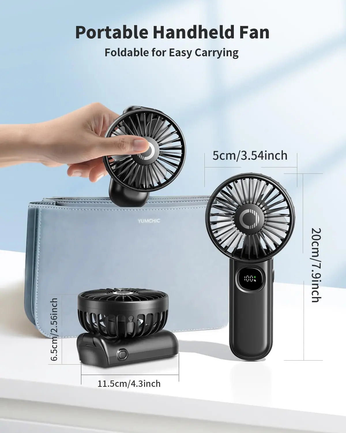 coldSky Handheld Fan Foldable Portable Fan with LED Display 3000mAh Battery Operated Mini Hand Held Fan for Travel Beach Outdoor
