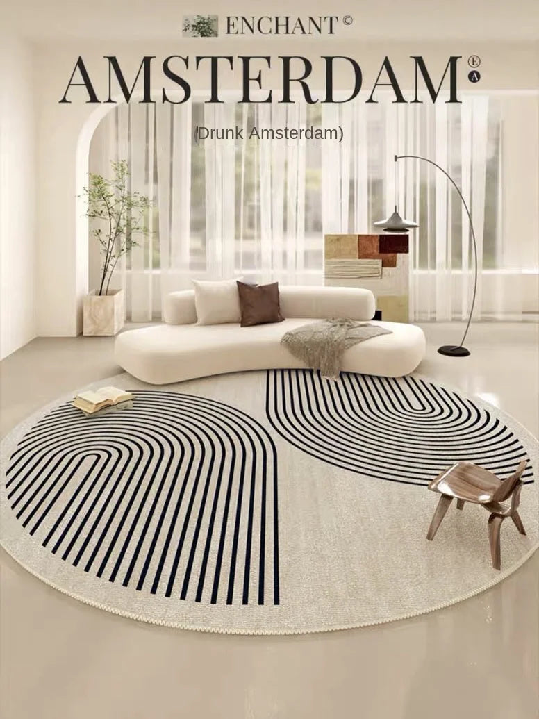 VIKAMA Summer Round Carpet, Anti-Stain Bedroom And Living Room Large Round Carpet, Dirt-Resistant Plain Carpet, Home Decoration