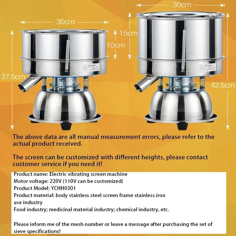 Hot Sale 110V/220V Sieve Powder Machine Stainless Steel Small Vibrating Sieve Wood Flour Flour Separation Vibrating Sieve Machin