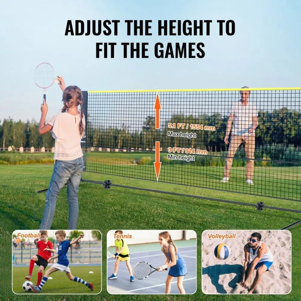 Badminton Volleyball Pickleball Tennis Net Set Adjustable Portable Foldable with Poles Carry Bag for Indoor Outdoor Use