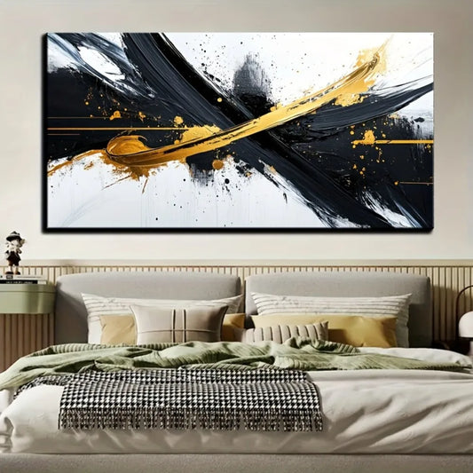 Framed black and white abstract canvas mural, home office decor, pine solid wood frame, 1.5 inches thick