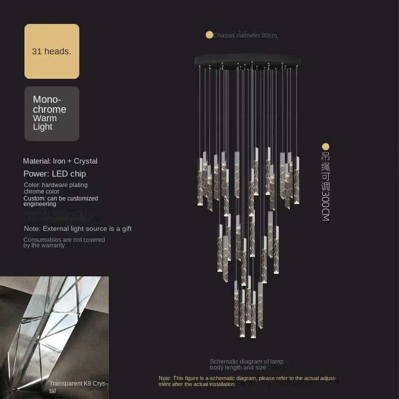 Modern Chandelier Staircase Led Chandelier Luxury Nordic Restaurant Bar Living Room Attic Rotating Villa Duplex Sky Lanterns
