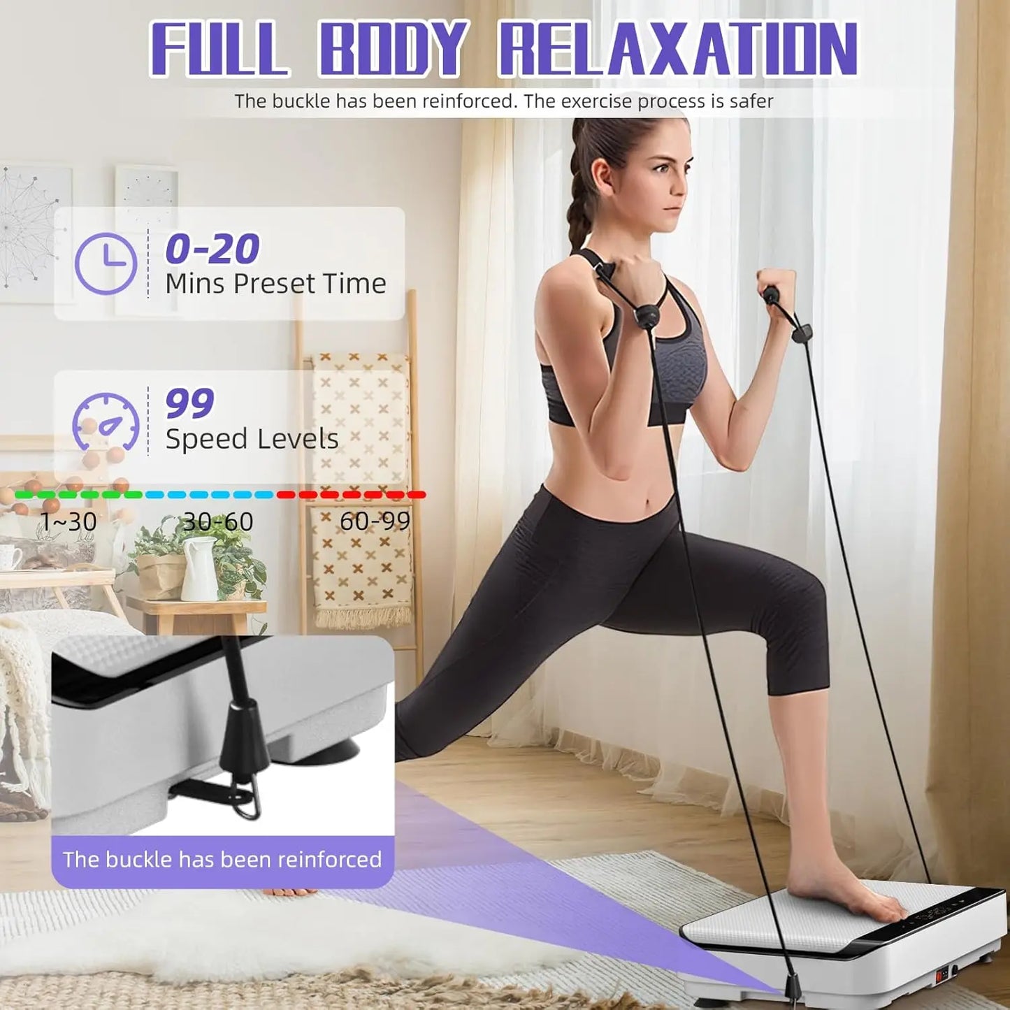 Vibration Plate Exercise Machine,Bluetooth Power Vibrate Fitness Platform,9 Modes Home Vibration Plate for Lymphatic Drainage,Wh