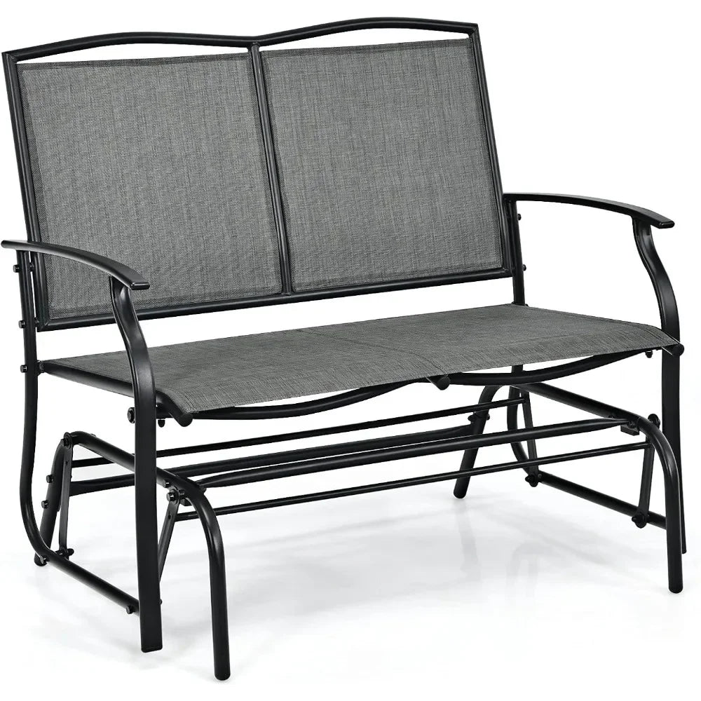 2-Person Outdoor Glider Bench,  Steel Frame Fabric Garden Relax Rocking Chair for Balcony,  Porch, Backyard and Poolside