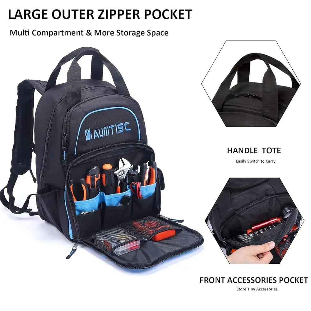 Tool Bag Backpa For Men, Heavy-Duty Tools Storage Organizer Work Bags Backpa For Construction Jobsite, Electrician, Industrial,
