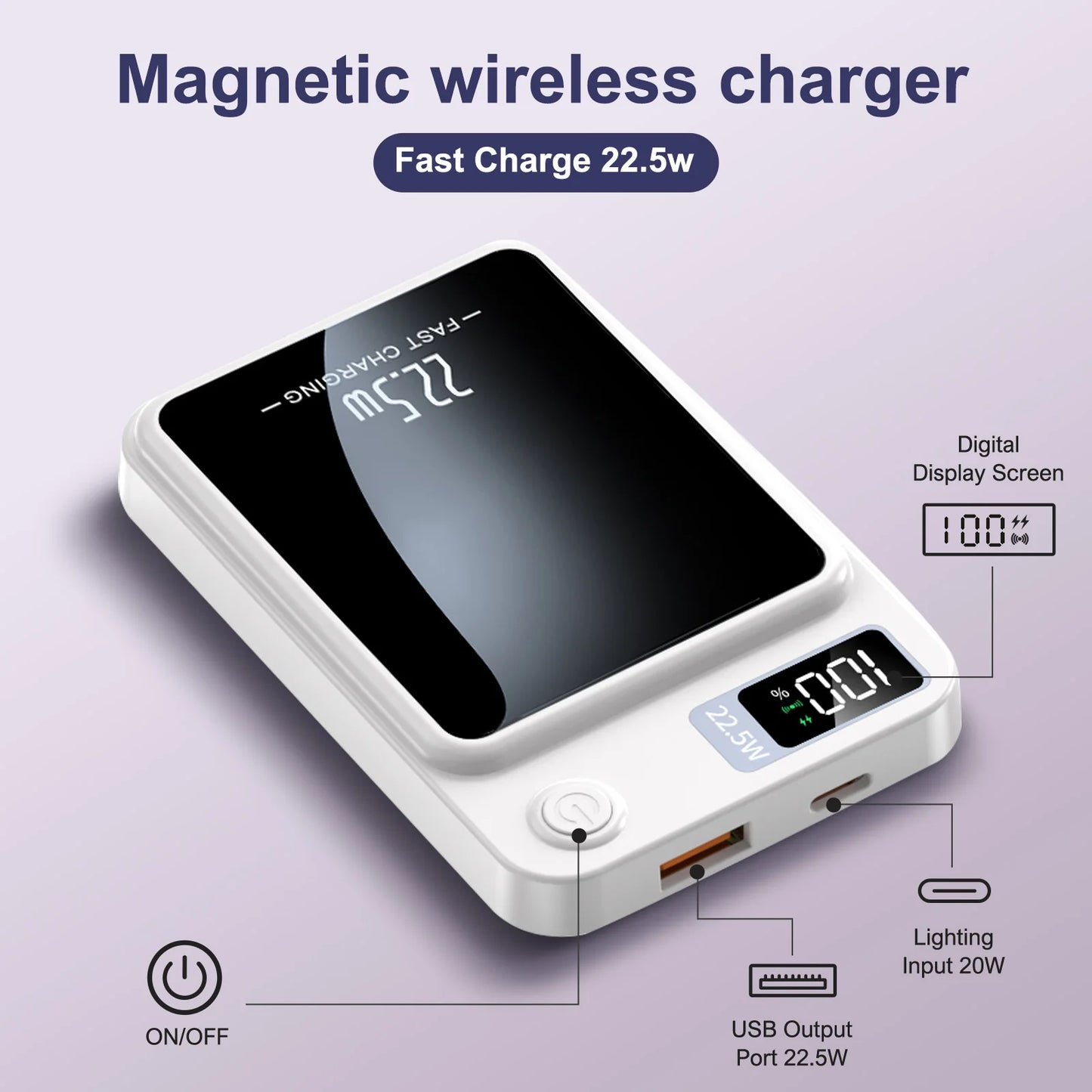 5000mAh Magnetic Power Bank Wireless Charger Portable Fast 22.5W Ultra With Type-C Cable For iPhone 16/15/14/13/12 All Series