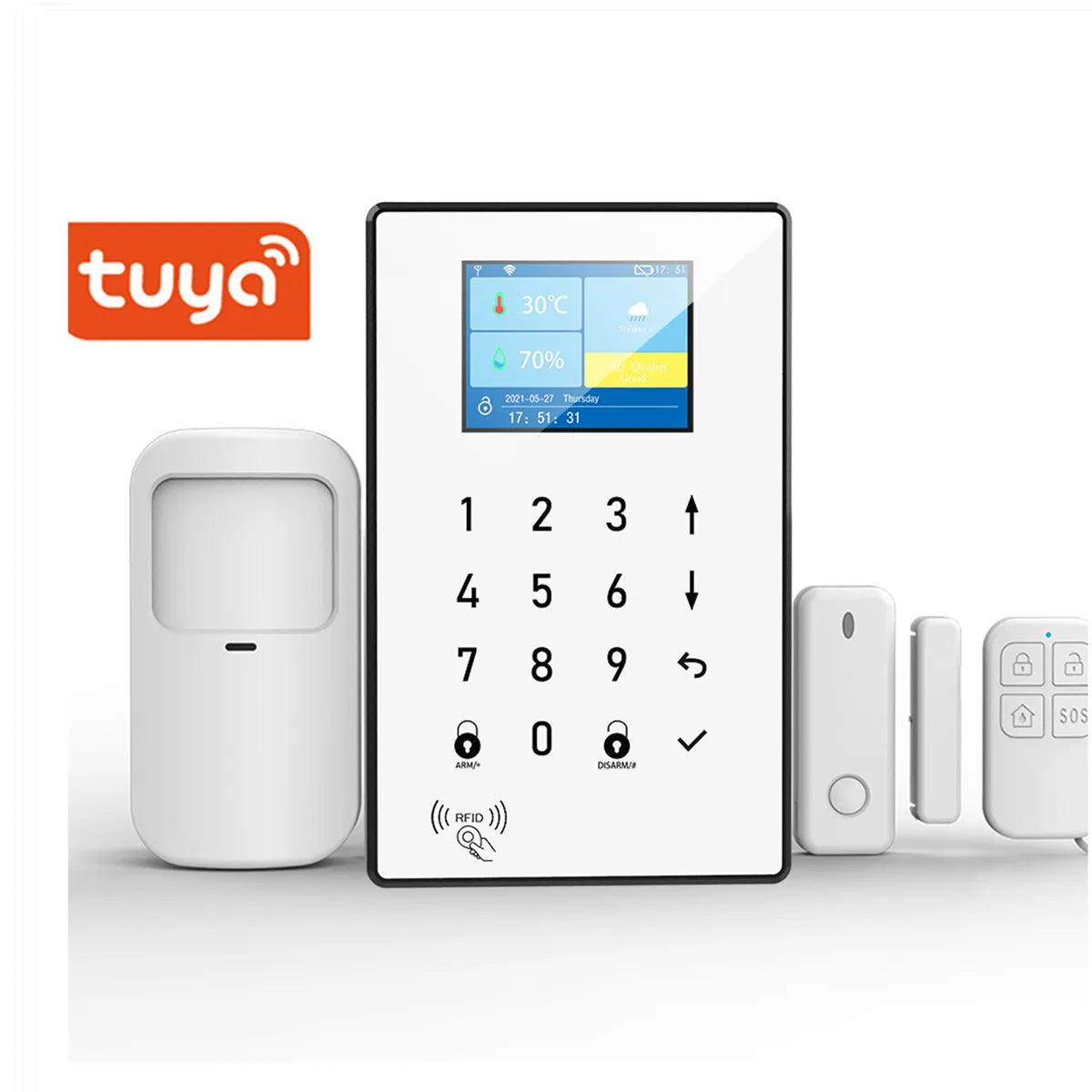 2.8Inch Tuya SmartLife GSM+WIFI Home Security Burglar Alarm System RIFD Touch Keypad PIR Motion Sensor Door Contact Alarm Sensor