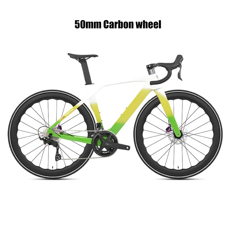TWITTER Full Carbon Light Weight Road Bike Wireless WheelTop EDS 24S Racing Bicycle 4-Piston Disc Brake With 50mm Carbon Wheels