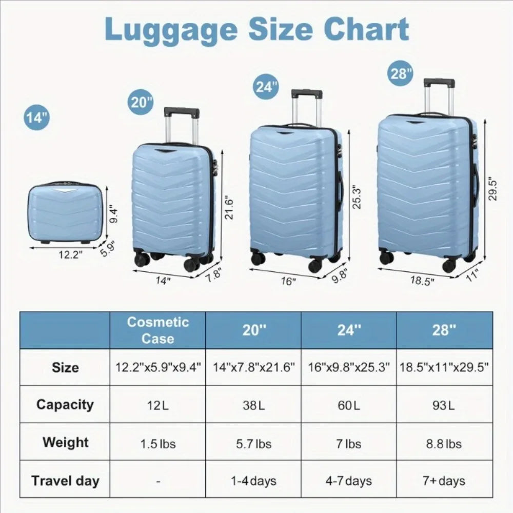 4-Piece Suitcase (Expandable Lightweight with Swivel Wheel TSA Lock Hard Edge Travel Rolling Suitcase 20 "24" 28 " Hand Suitcase
