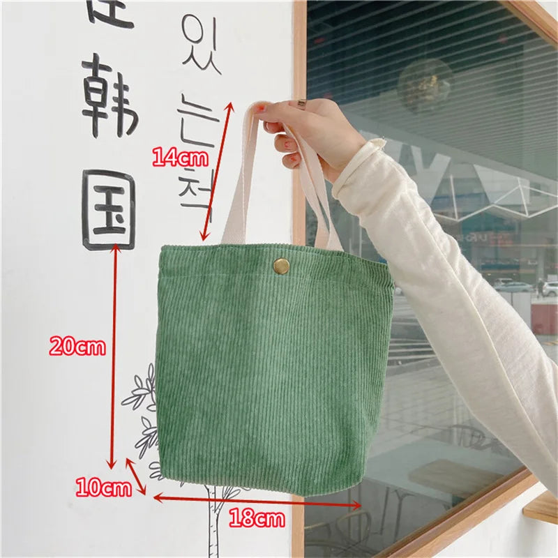 Cute Corduroy Shopper Tote Bag Woman Girls Lady Travel Shopping Cloth Handbags Lunch Bag Small Portable Hand Pouch Bag Organizer