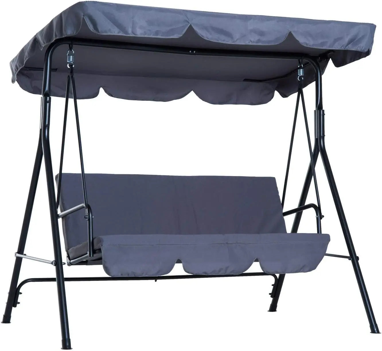 Garden Swing Chair, 3 Seater Canopy Swing Chair Garden Rocking Bench Heavy Duty Patio Metal Seat W/Top Roof, Patio Swing Bench