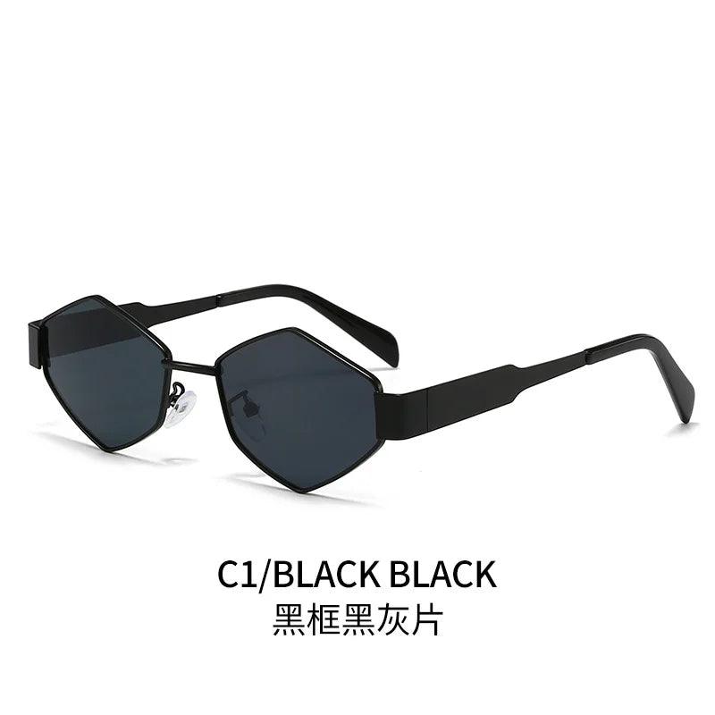Womens Designer Sunglasses Retro Small Rhombus Frame Arc Oval Frame Sun glasses for Men Metal Mirror Legs Green Lens Luxury