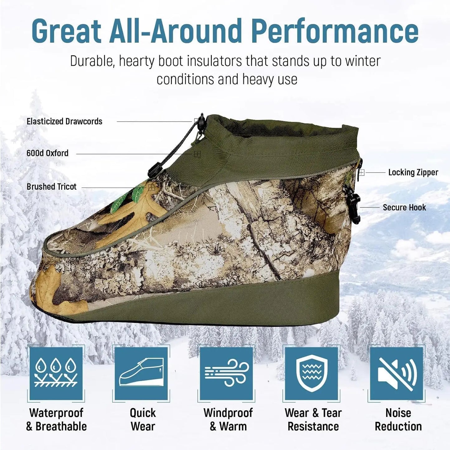 Hunting Insulated Shoe Covers Pairs Waterproof Camo Boot Insulated Covers for Hunting Fishing Camping Wildlife & Birdwatching