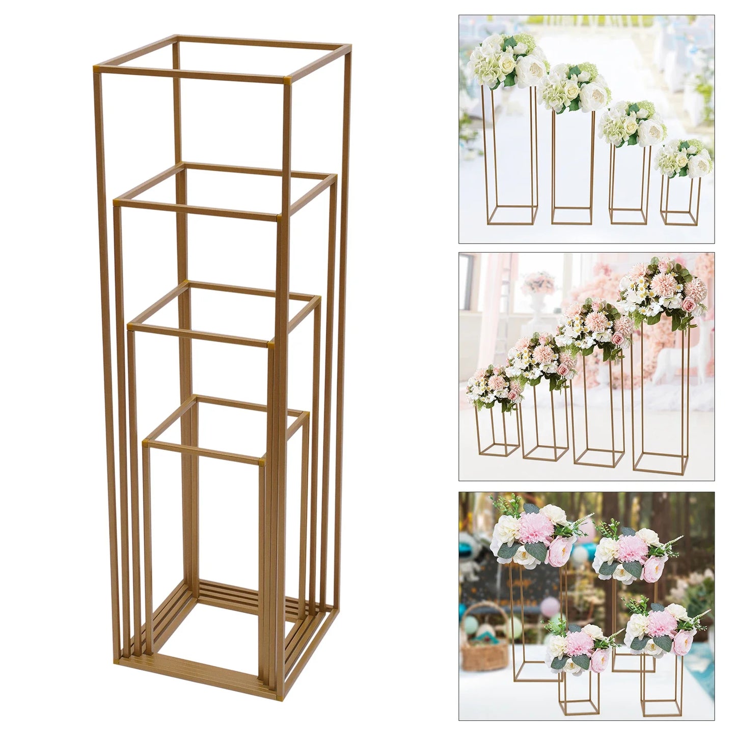 4Pcs Tall Gold Wedding Backdrop Flower Vase Stand Metal Table Centerpieces Decor Floral Arrangement for Party Home Decor