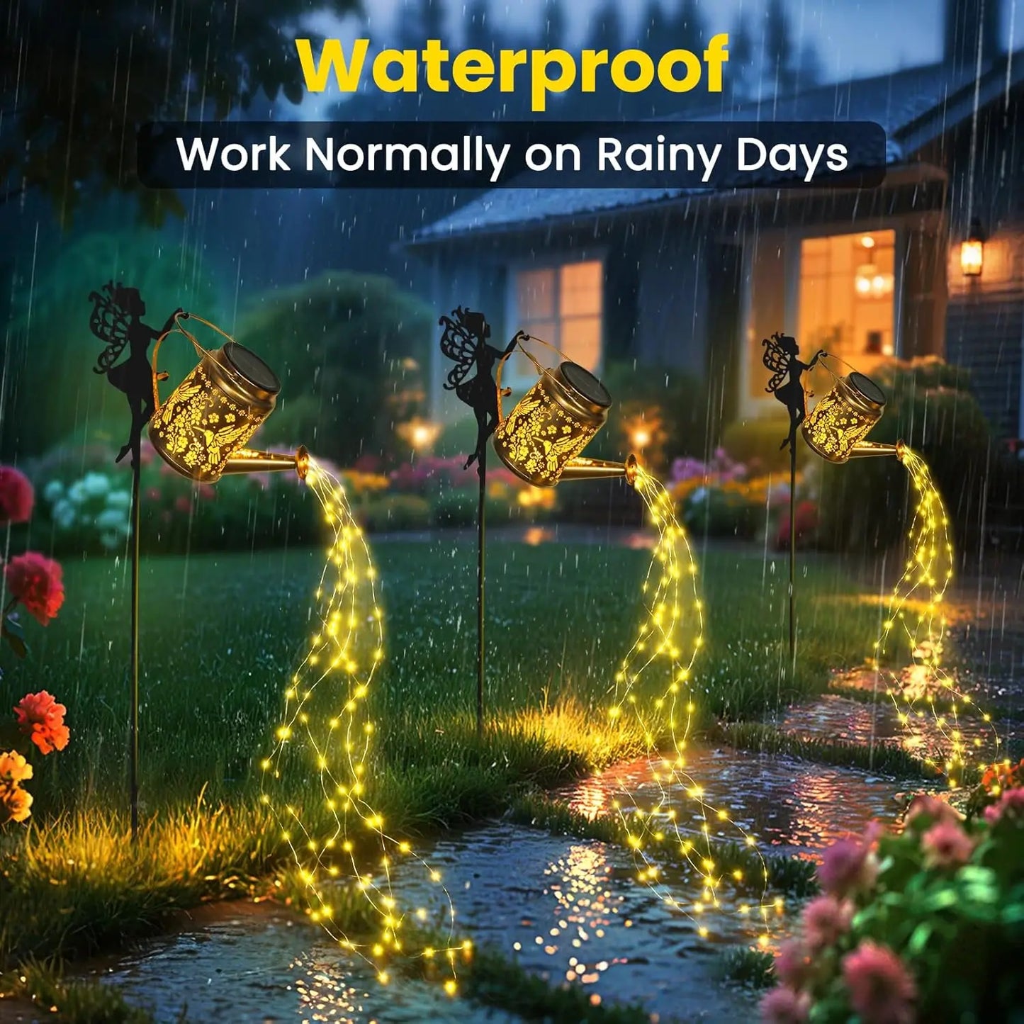 Solar Lights Outdoor Waterproof, Fairy Solar Garden Lights Outdoor Decoration, Hummingbird Solar Watering Can Light Gardening