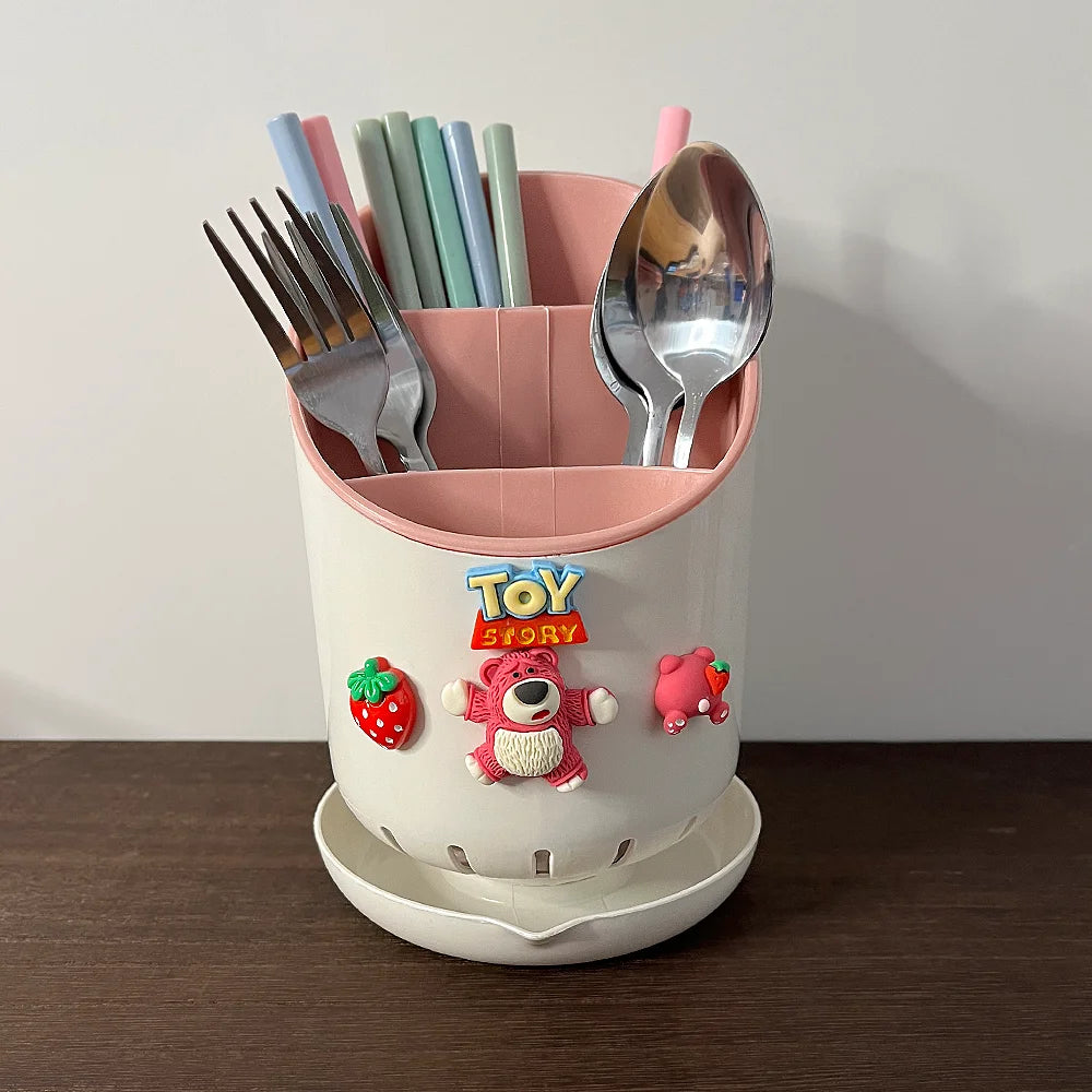 Cute Hello Kitty Kitchen Chopstick Tube Kawaii Cartoon Drain Tableware Chopstick Box Spoon Fork Rack Desktop Storage Tube