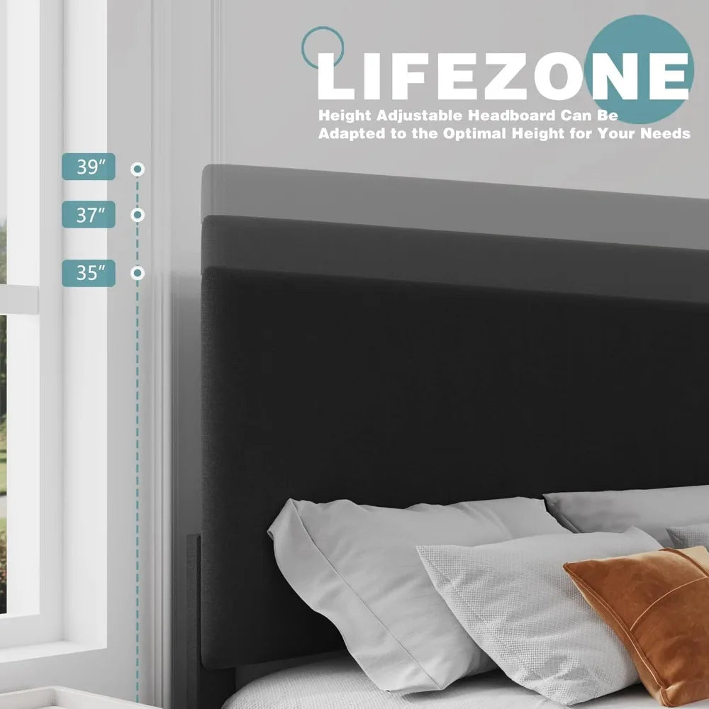 Queen Bed Frame with Headboard,Linen Upholstered Bed Frame with Wood Slats Support,No Box Spring Needed,Heavy Duty Feet