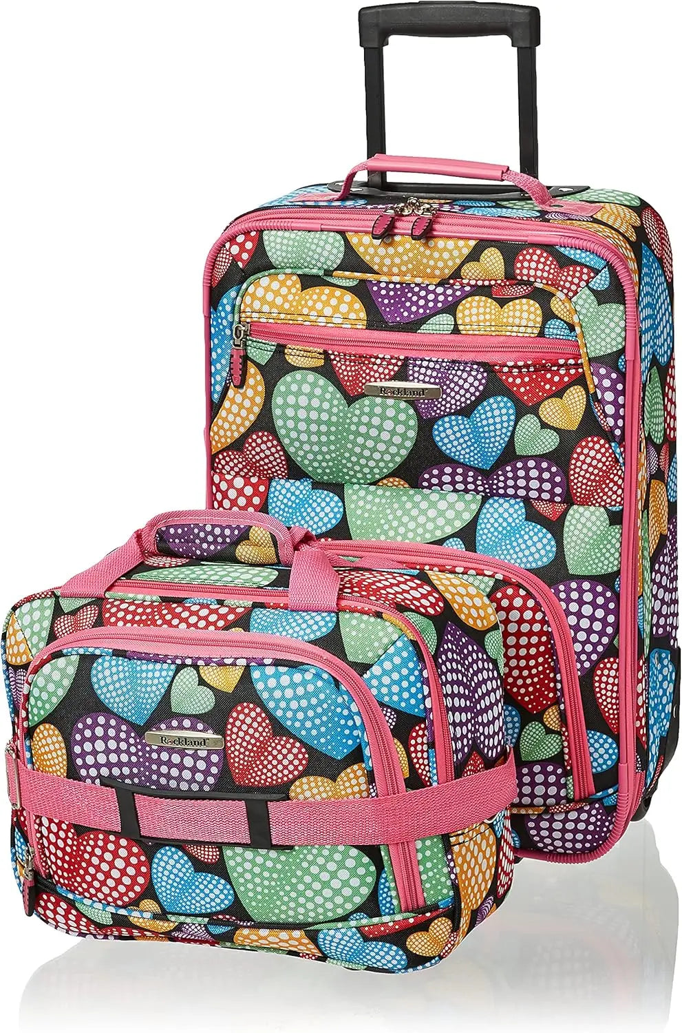 Rockland Fashion Softside Upright Luggage Set, Expandable, Pink Dots, 2-Piece (14/19)