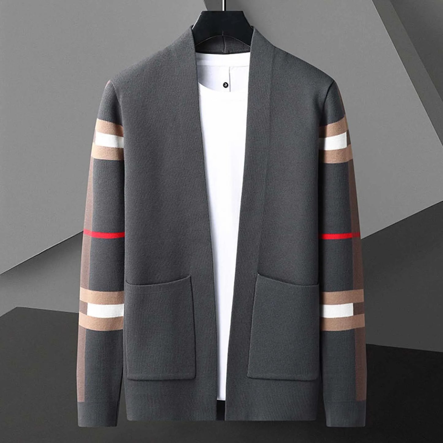Open Front Men's Sweater Cardigan Winter Thick Long Sleeve Knit Sweater Coat Streetwear Pockets Korean Formal Men's Outerwear