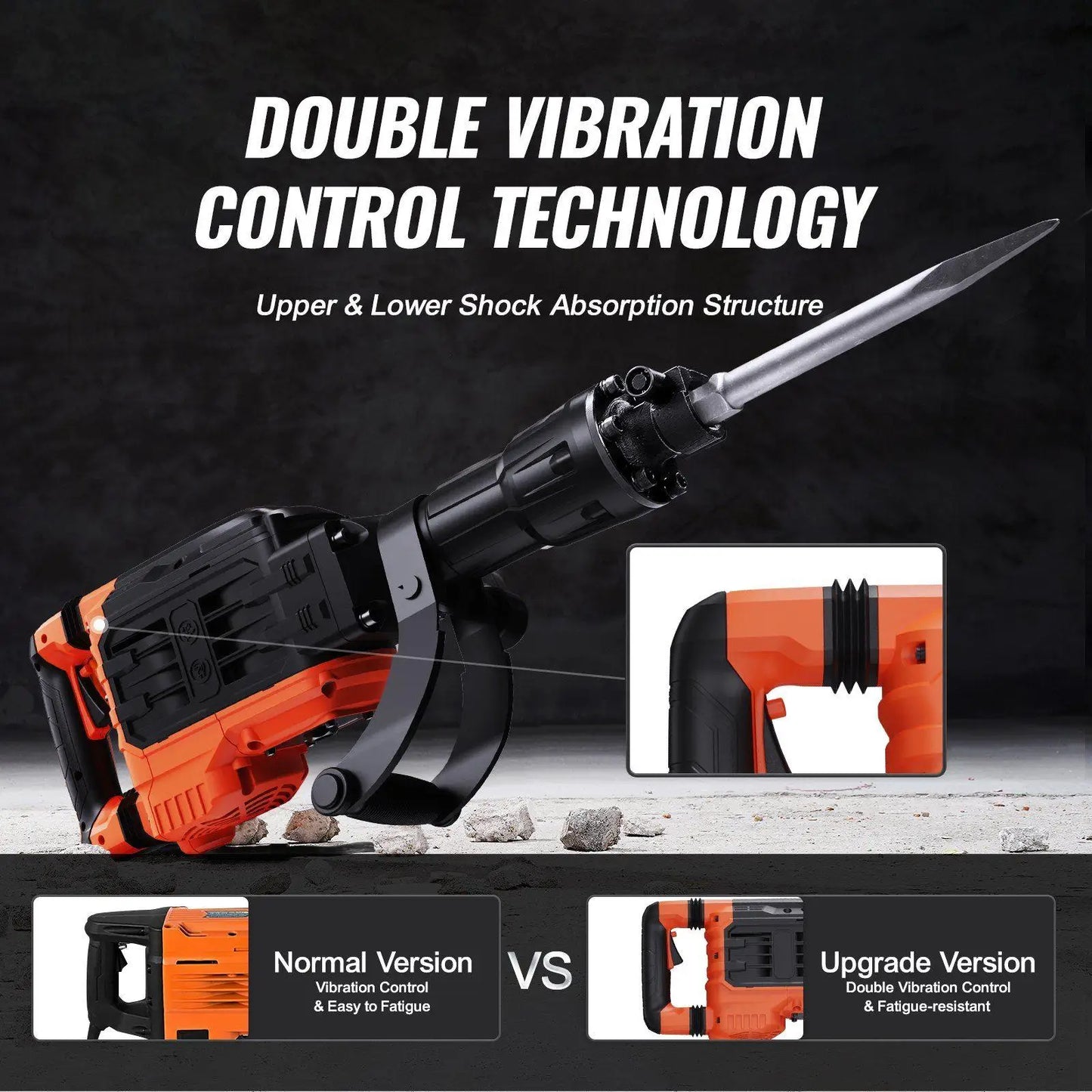 3500W 60J Electric Breaker Jack Hammer with Quick-Chuck System 360° Swivel Handle 1900 BPM Black