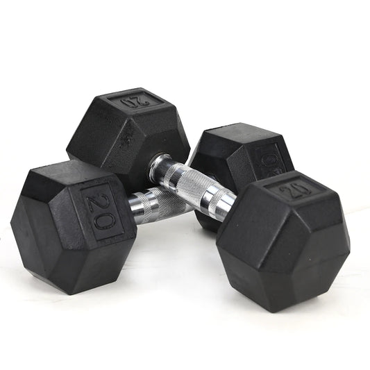 2pcs 20LB Coated Solid Cast Iron Dumbbell with Contoured Chrome Handle, Hexagon Head, for Commercial and Home Use