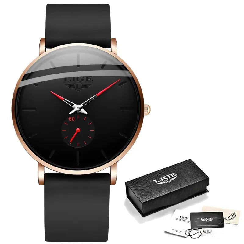 LIGE New Fashion Mens Watches Top Brand Luxury Sports Waterproof Simple UltraThin Quartz Watch Man Clock Relogio Masculino+Box