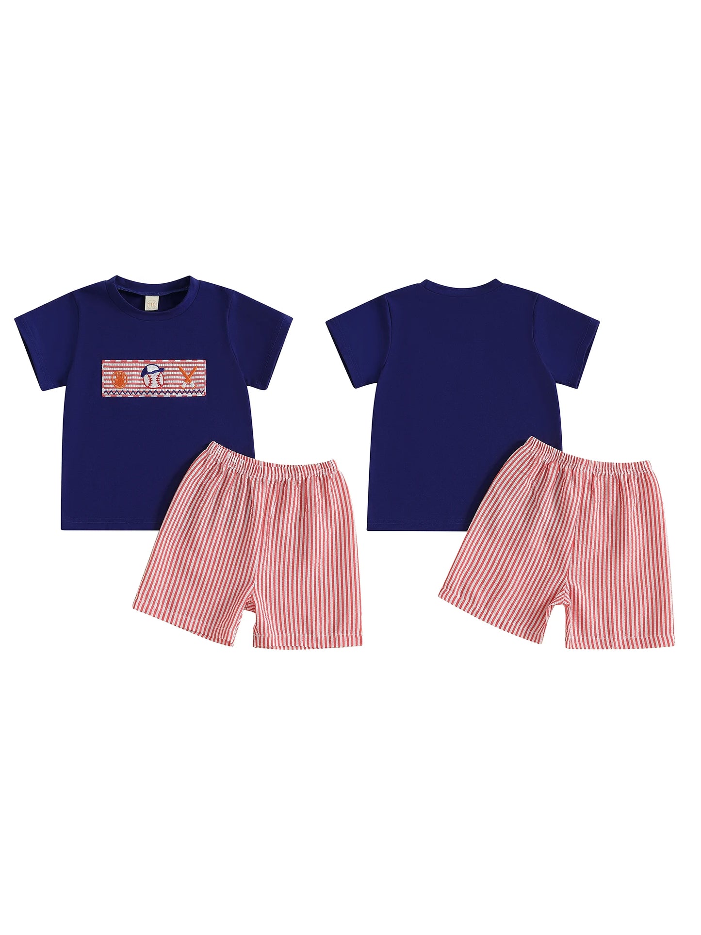 Toddler Boys Casual Outfits Striped Short Sleeves T-Shirt and Denim Shorts Set for 2 Piece Summer Clothes Set with Embroidery