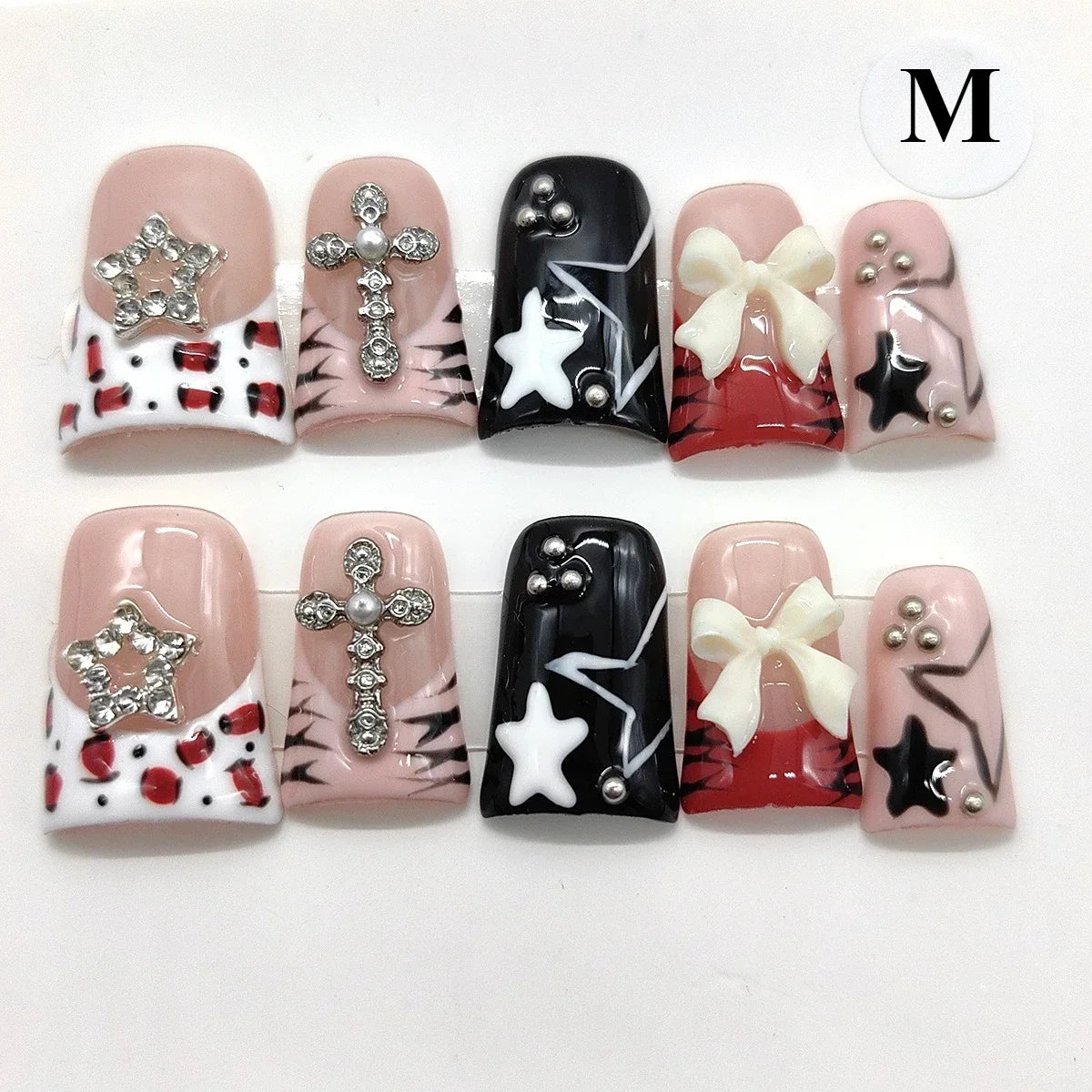 10pcs Handmade Duck Press on Nails Y2K False Nails Leopard Print Fake Nail Tips Short French Design Ins Spice Girl Wearable