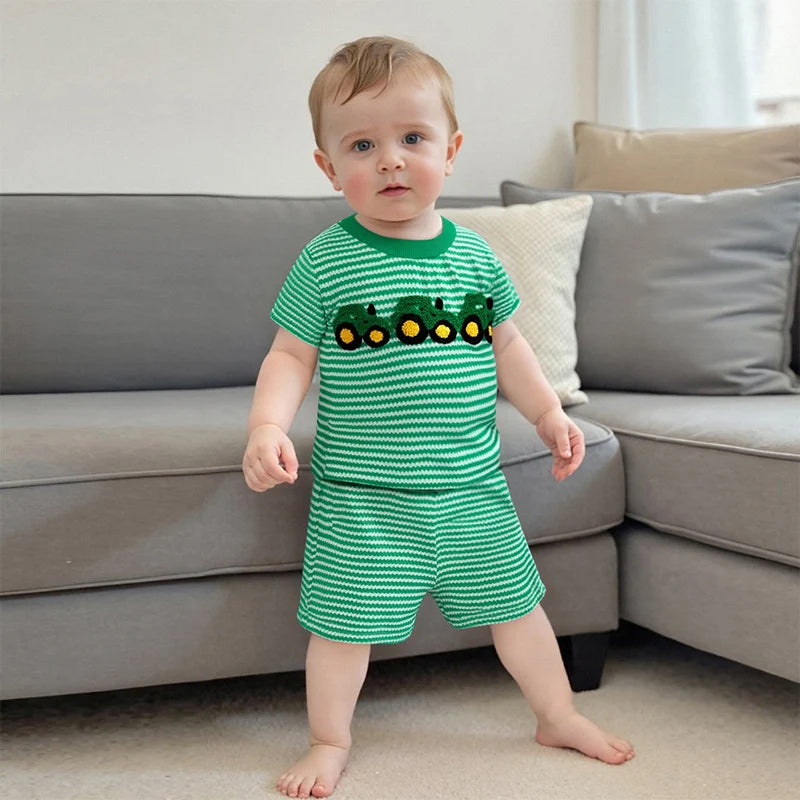 Toddler Boys 2-Piece Outfit Short Sleeve Dinosaur Print T-shirt with Denim Shorts Summer Set for Little Boys