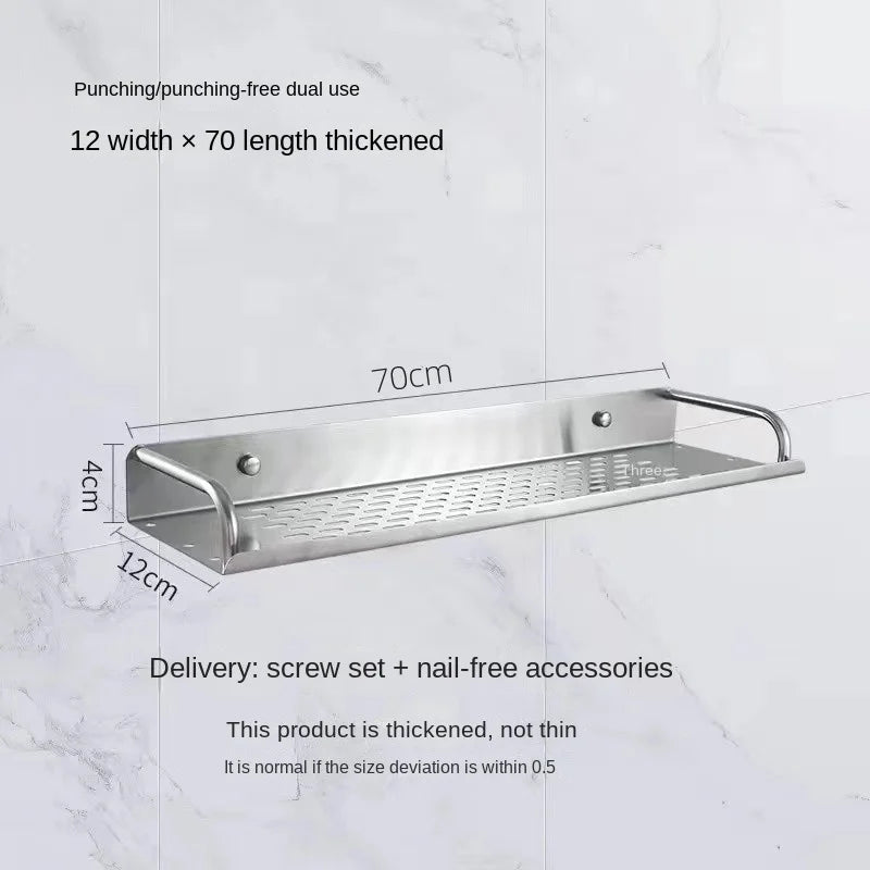 Bathroom Shelf Organizer Storage Wall Mounted Shelves Kitchen Shower Rack Stainless Steel Shampoo Holder Drain Water Accessories