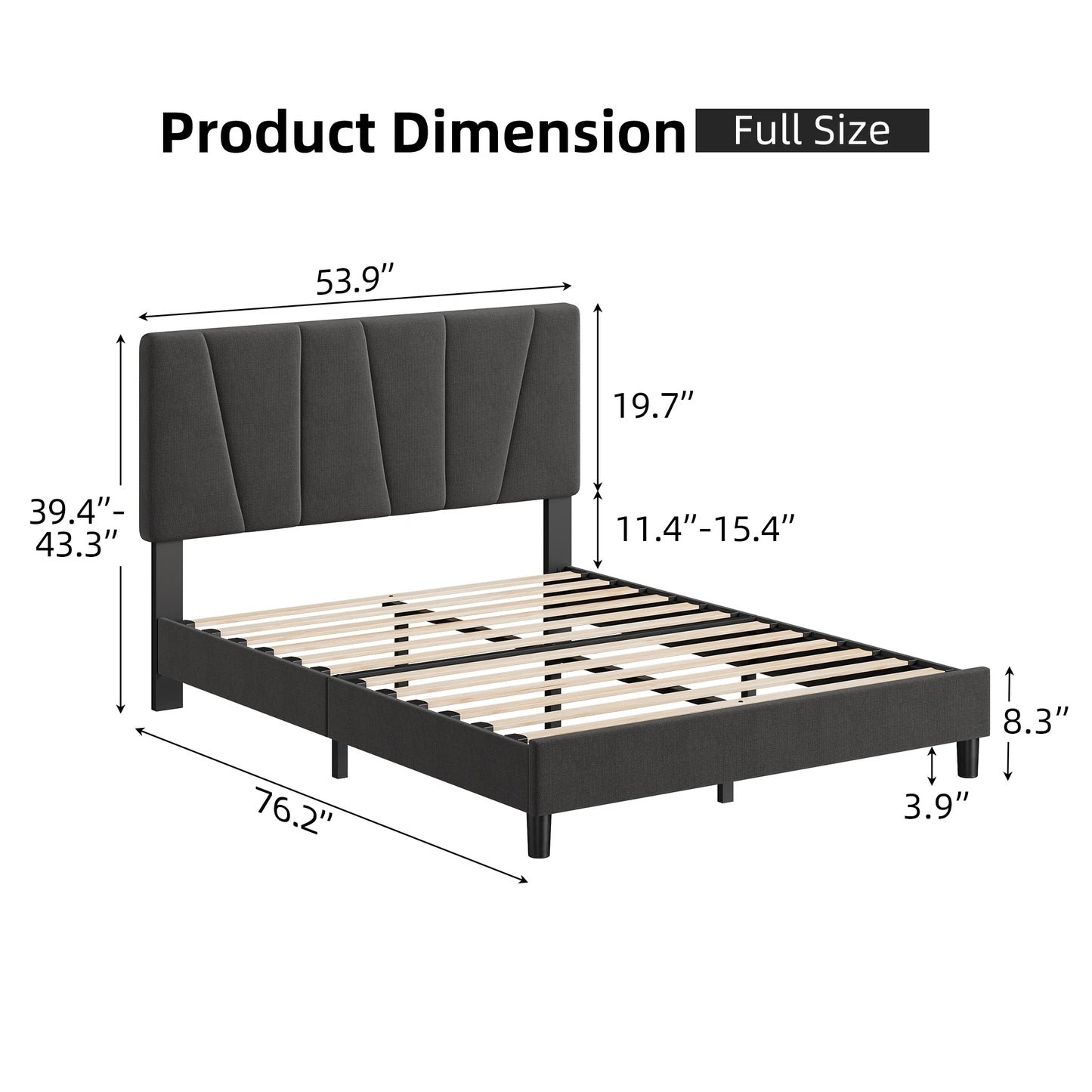 Bed Frame With Headboard, Linen Upholstered Platform Bed With Adjustable Diagonal Channel Tufted Headboard