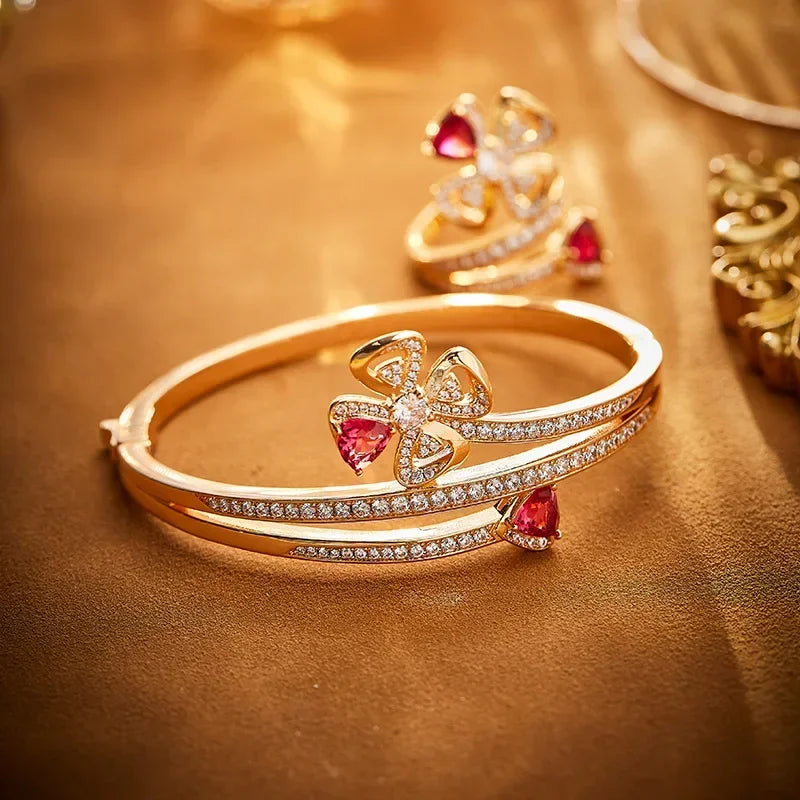 S925 Luxurious Set of Rose Colored Rings, Bracelets, and Necklaces. Where Opulence Meets Elegance，As Unique As You Are