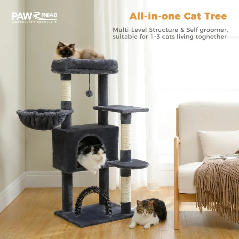 PAWZ Road 42" Cat Tree Condo With Large Perch Scratching Posts for Indoor Cats