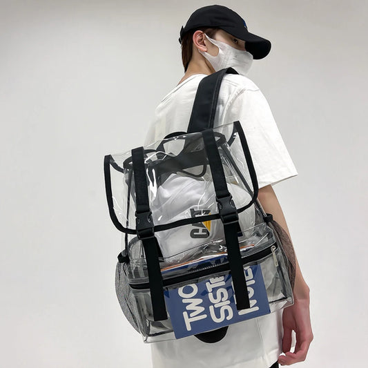 Transparent PVC Laptop Backpack Waterproof Casual Book Bags Large Capacity Simple Portable See Through Solid Clear for Women Men