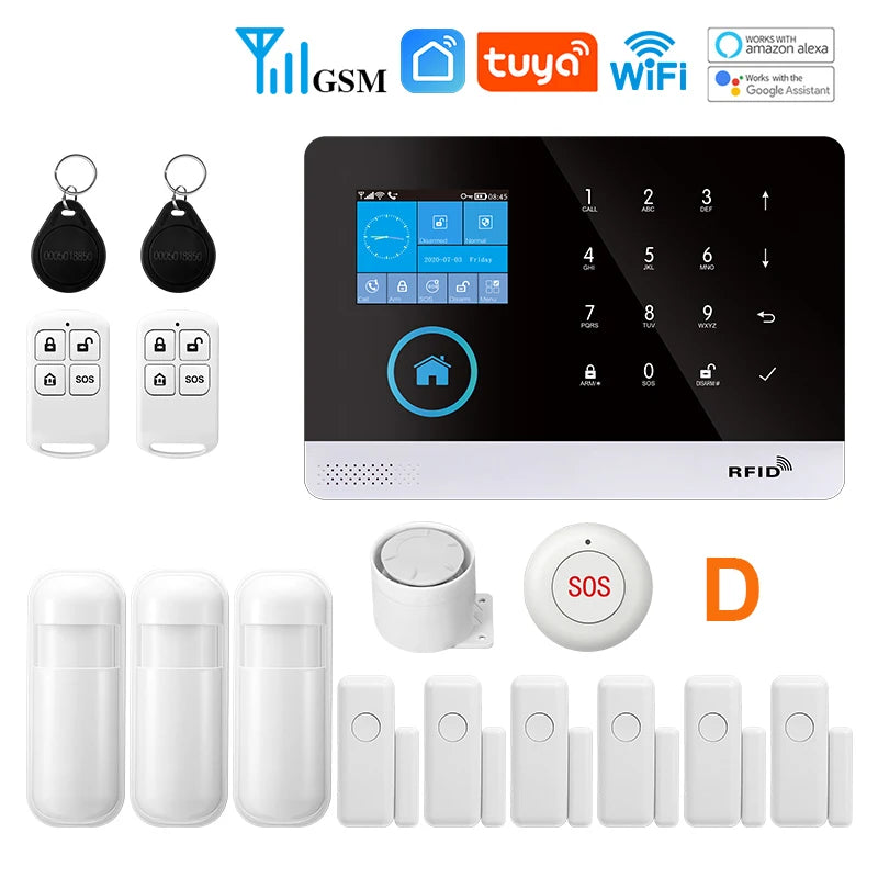 Wireless Security-Protection WiFi+GSM/4G&2G Smart Home&Tuya App Alexa Home Security Alarm System 433Mhz Remote Operation