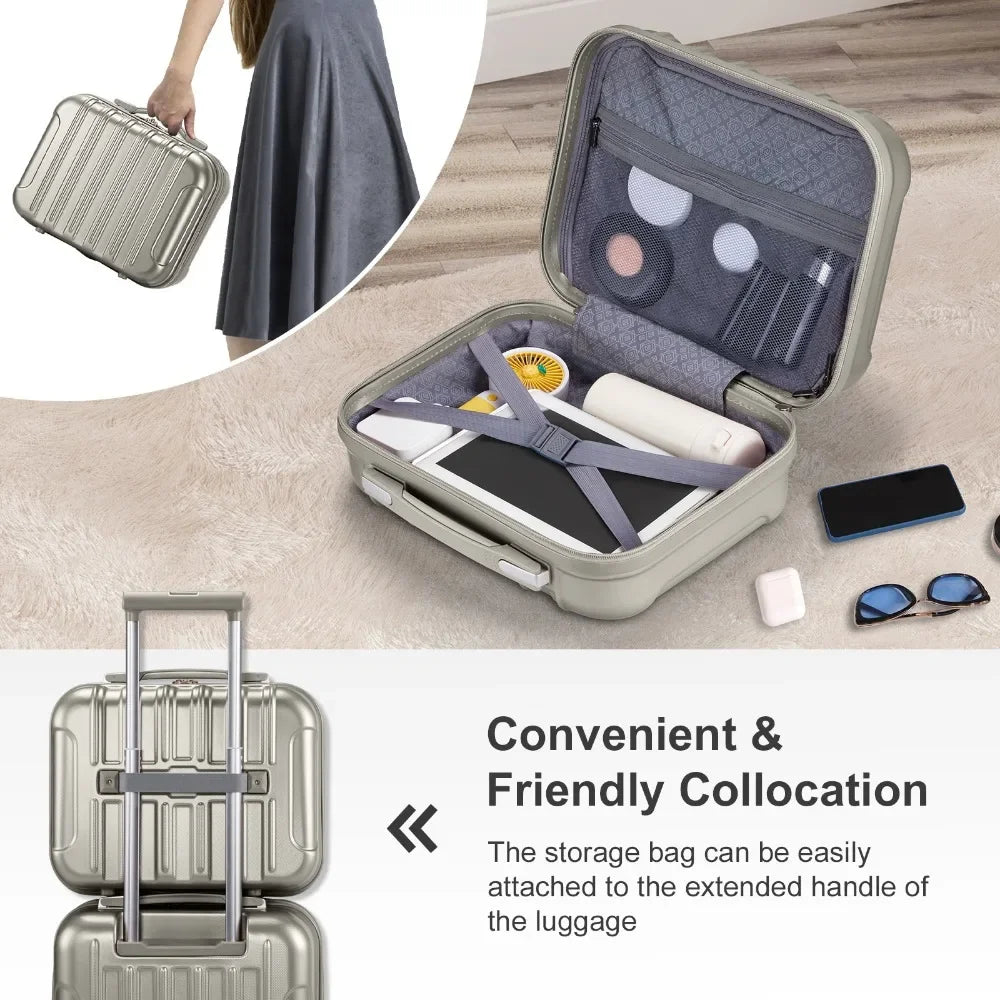 14" Mini Cosmetic Cases 2 Piece Luggage Set, 20" Carry-On Expandble Luggage Hardside Lightweight Suitcase