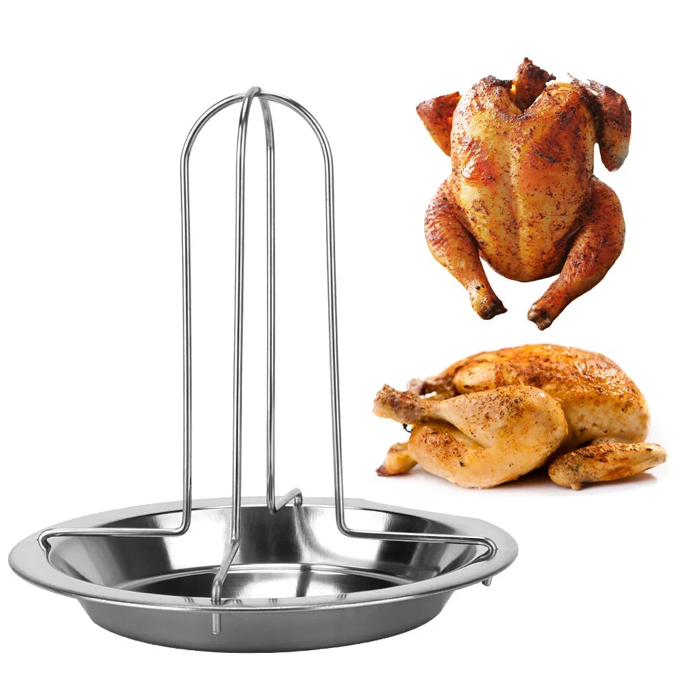 Outdoor Barbecue Tools Chicken Roaster Rack Stainless Steel Roasting Grill Stand Kitchen Grilled Chicken Plate Grilling Tools