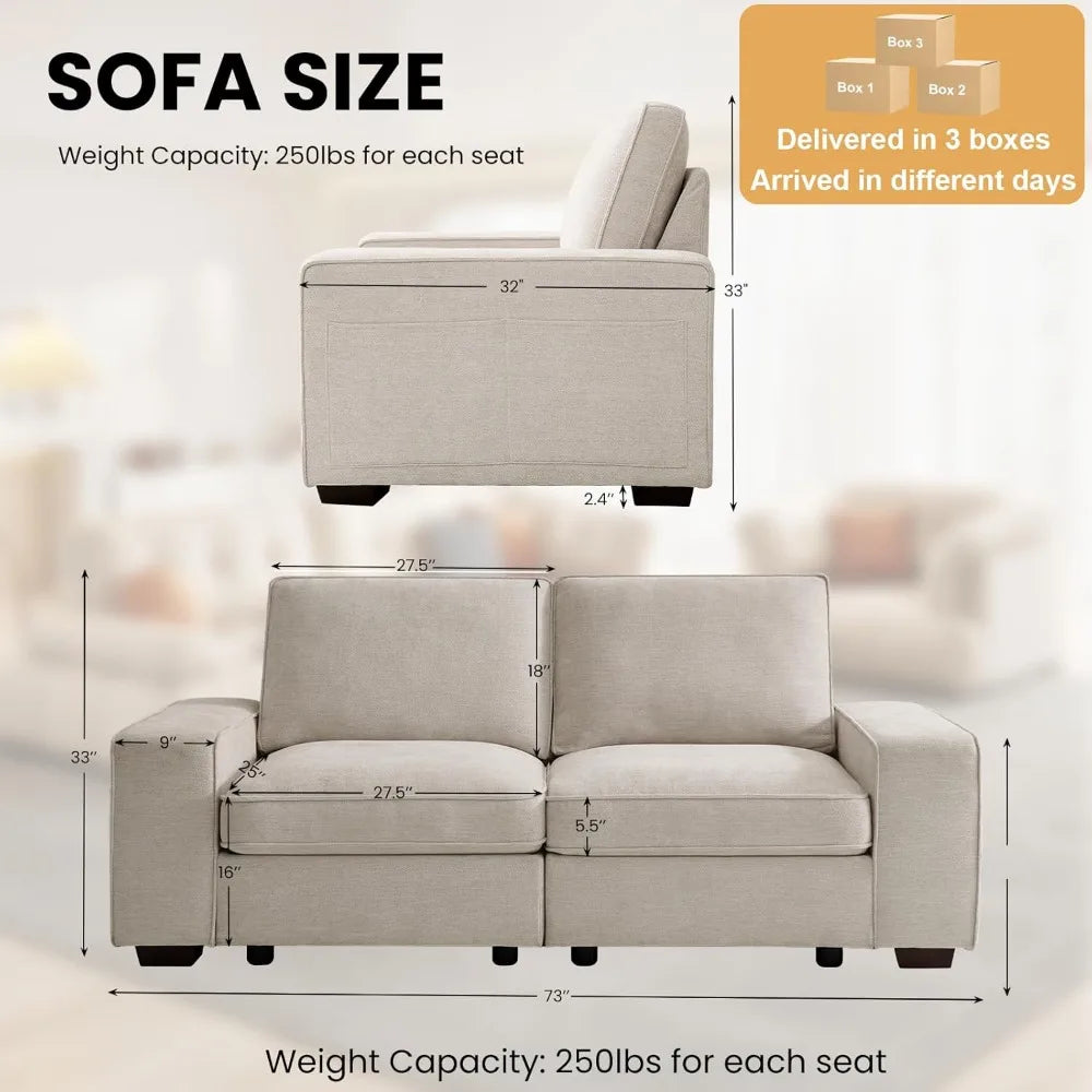 73" Modular Sofa Couch with Seat Storage, Modern 2-Seater Chenille Fabric Loveseat Sofa for Living Room, Office, Apartment with
