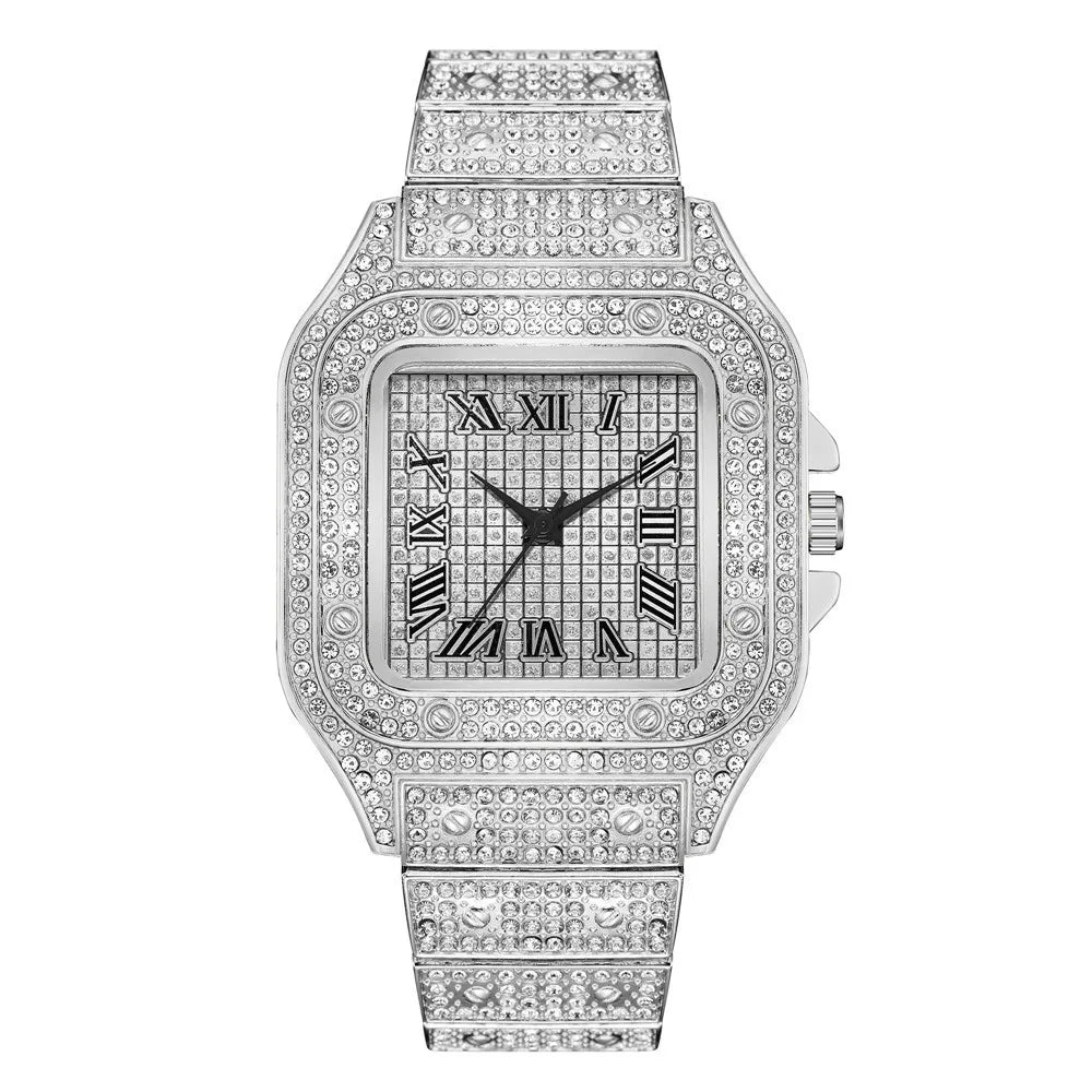 Luxury Classic Business Men's Steel Strap Square Roman Scale Rhinestone Quartz Watch Fashion Male Wristwatch Relogio Masculino