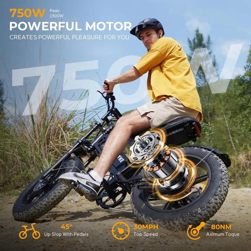 TAMOBYKE V20 Off-road Adult Electric Bike with 1500W Motor 31.5MPH 48V18.2Ah Battery, 60-Mile Range, All-terrain Performance
