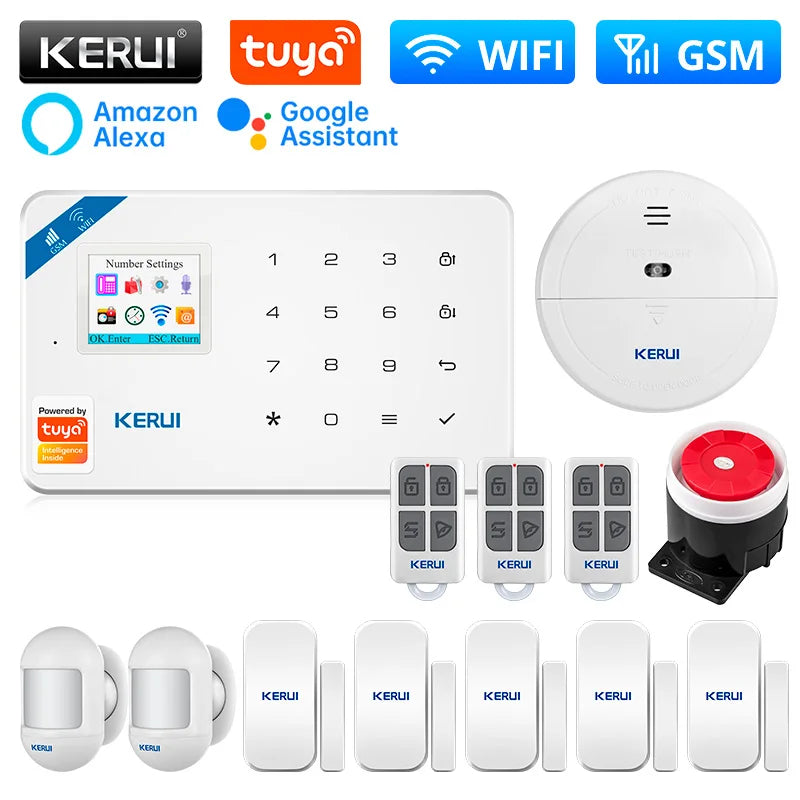 KERUI 4G/2G Smart Home Security Alarm System with Door Sensor Motion Detector Siren Tuya Smart WIFI GSM Burglar Alarm Kit