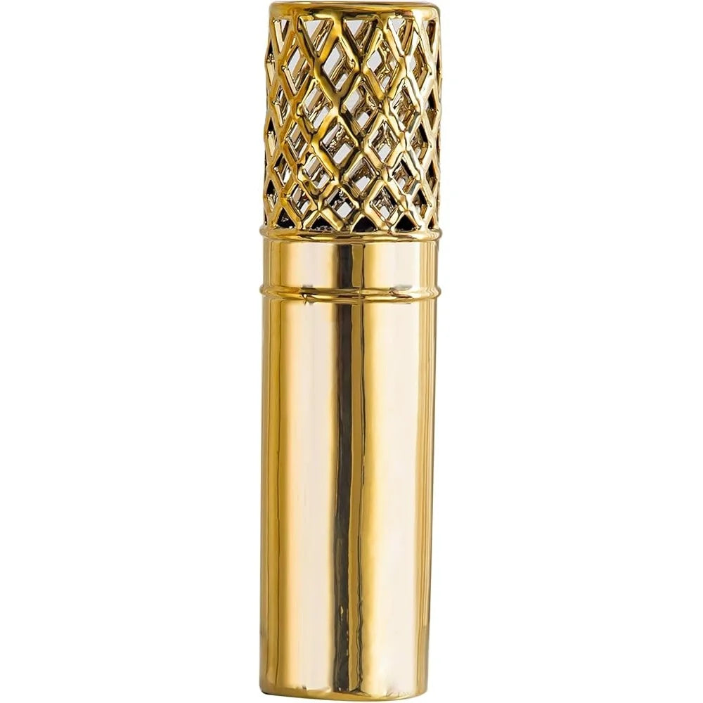Modern Gold Ceramic Floor Vase 19.6 Inch Openwork Design Tall Decorative Vase Living Room Home Decor Gift